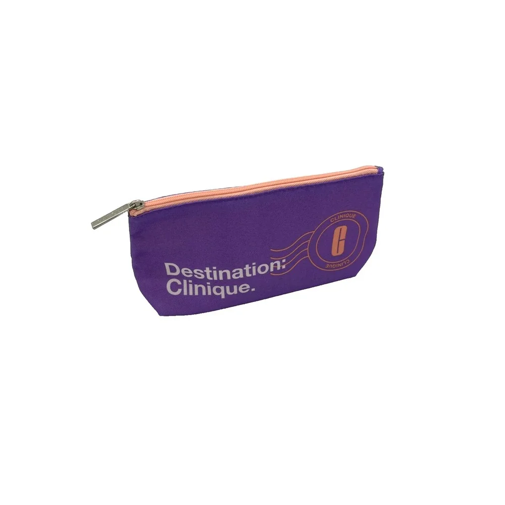 Destination Clinique Cosmetic‎ Makeup Bag 5x10x3 Purple Orange White -Set of 15